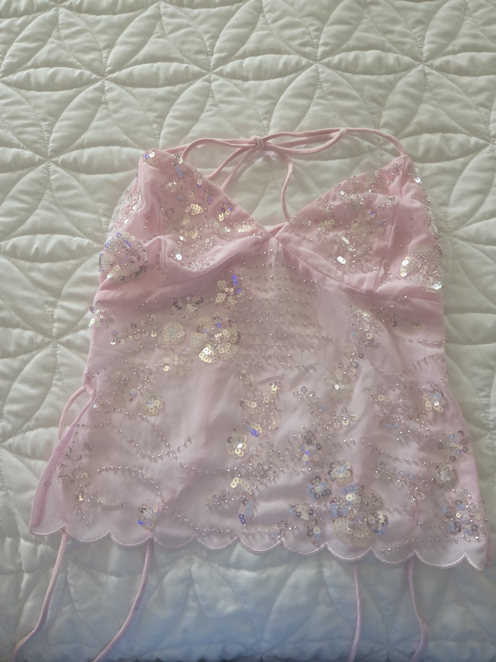 Edikted Nelly Pink Sequin Embellished Halter Cami.